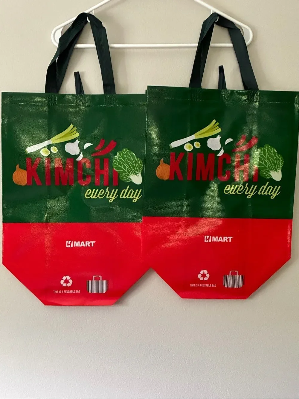 HMart Kimchi Every Day Tote Bag Set (2) – Rare K‑Food Grocery Totes NWOT